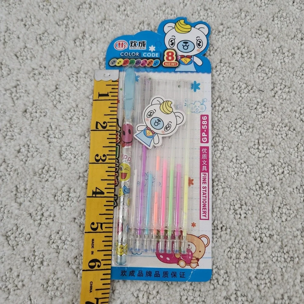 Huan Cheng GP-586 8-Piece Multicolor Gel Pen and Refill Set Emoji Bear Kawaii